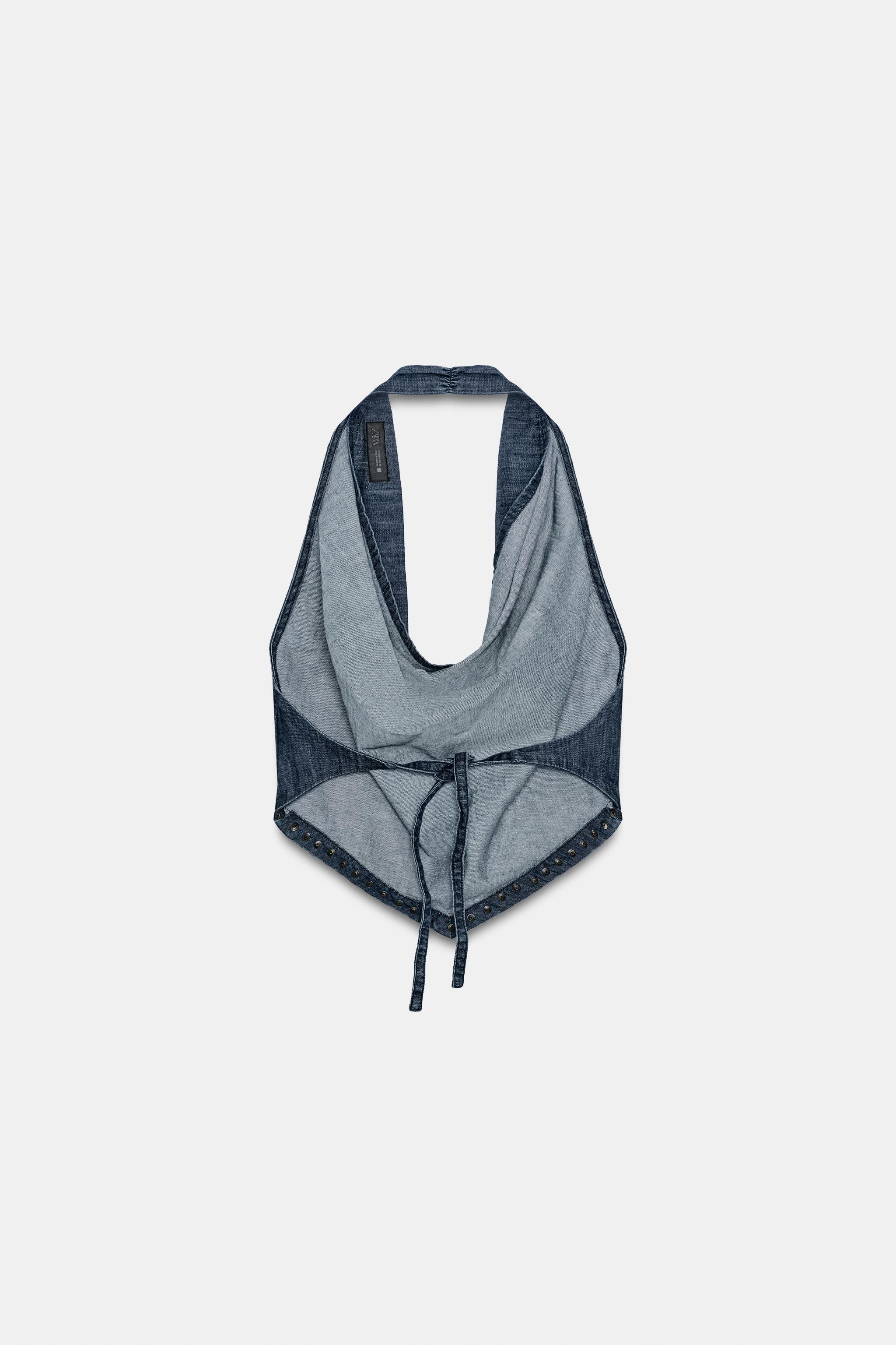 OPEN-BACK STUDDED HALTER TOP